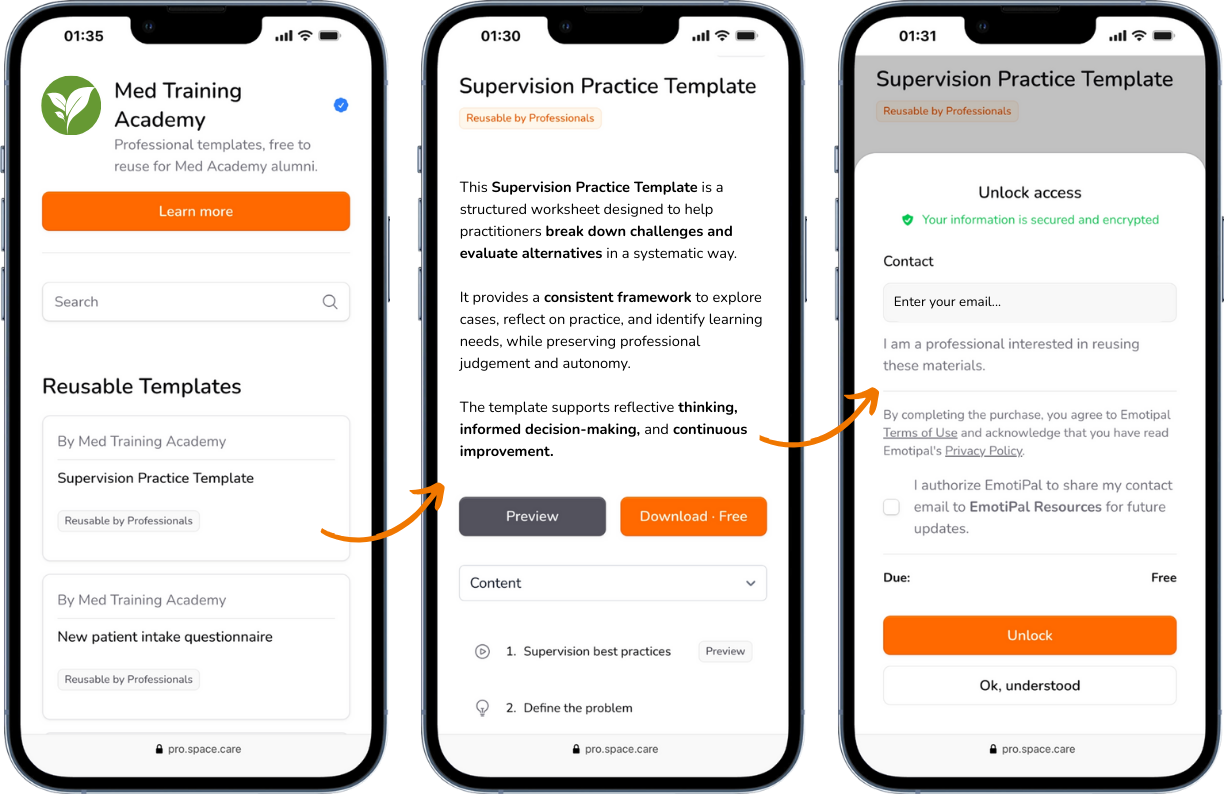 practice white-label profile page showing reusable templates