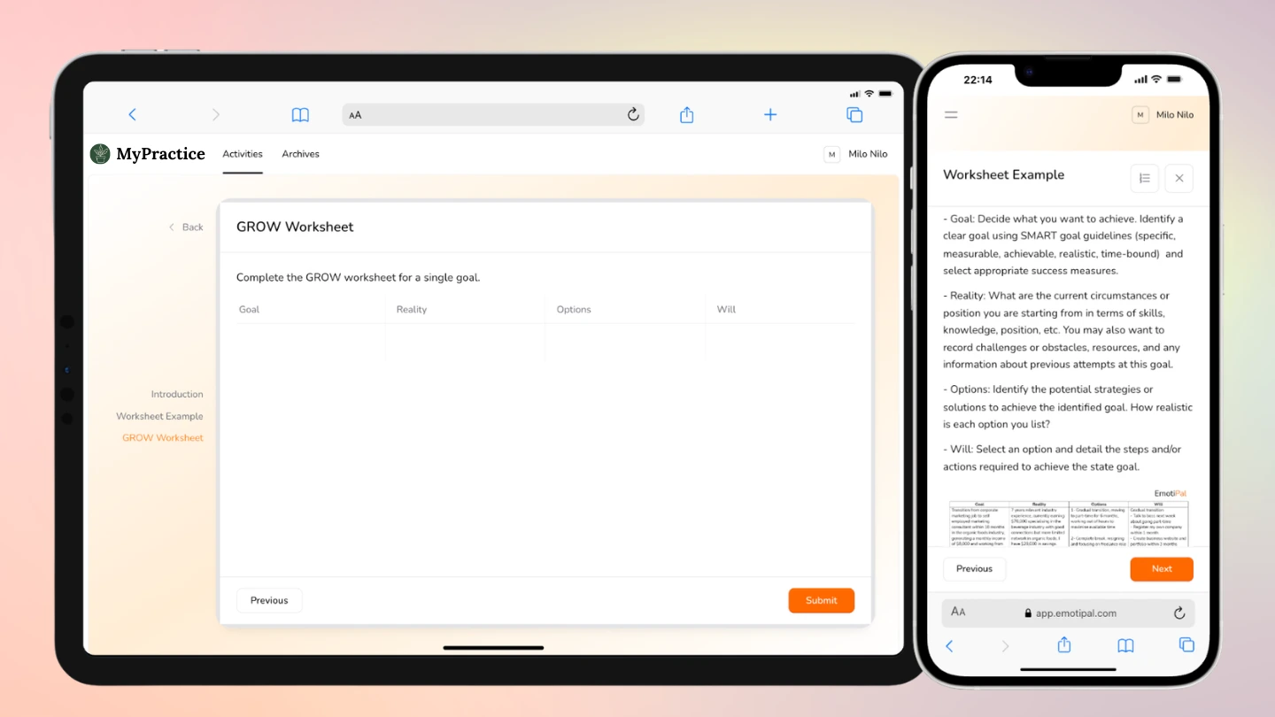 theragrow my practice client app